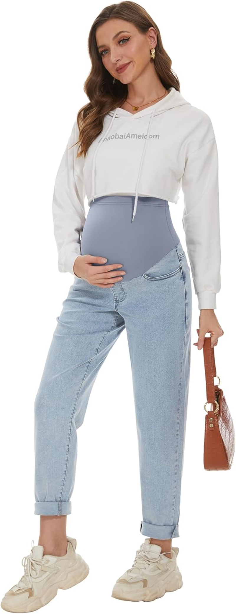 AVOG Maternity Boyfriend Jeans High Waisted Stretchy Denim Pregnancy Pants with 4 Pockets image number 1