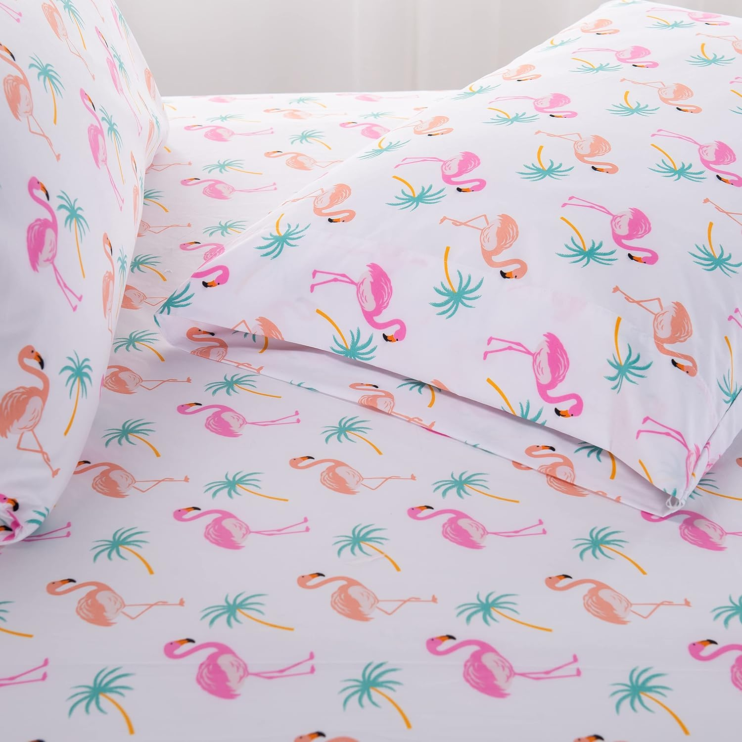 Elegant Comfort Ultra-Soft Double Brushed 6-Piece Microfiber Sheet Set Beautiful Tropical Patterns, and Vibrant Solid Colors, Luxury, All-Season Bed Sheet Set - Flamingo, Queen image number 2