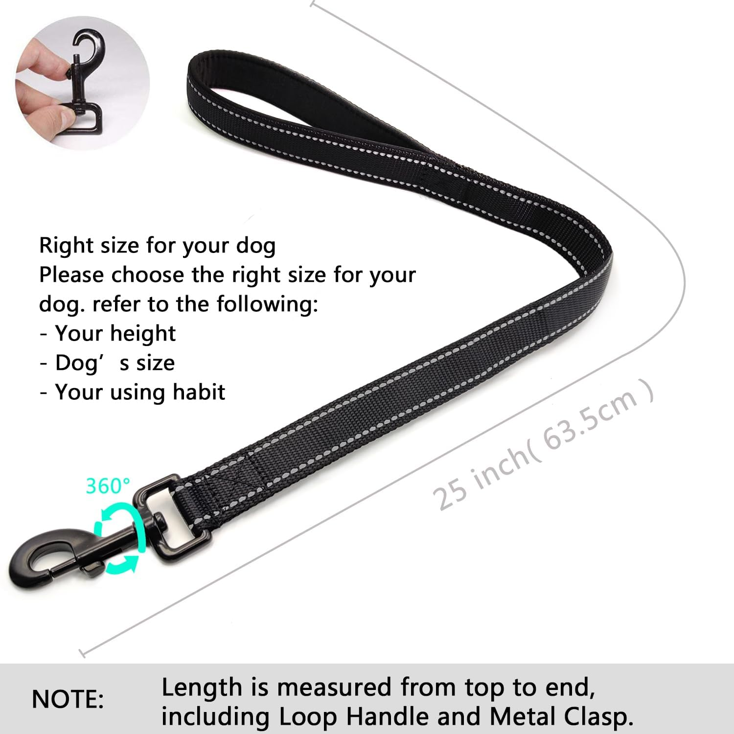 CHMETE Heavy Duty Dog Leash with Comfortable Padded Handle Reflective Training Dog Leashes for Medium Large Dogs up to 80Lbs (25&rdquo; Short Dog Leash) image number 4