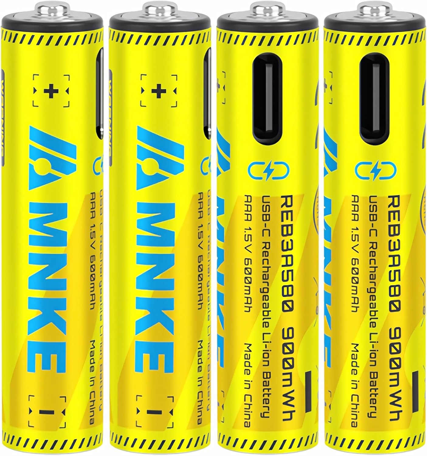 4PCS AAA Rechargeable Lithium Batteries 1.5V 900Mwh High-Capacity 2000+ Cycles Ultra-Long Lasting Time Durable Cycle 4-Pack Set with Type-C Cable (Black 4-Pack Set) image number 6