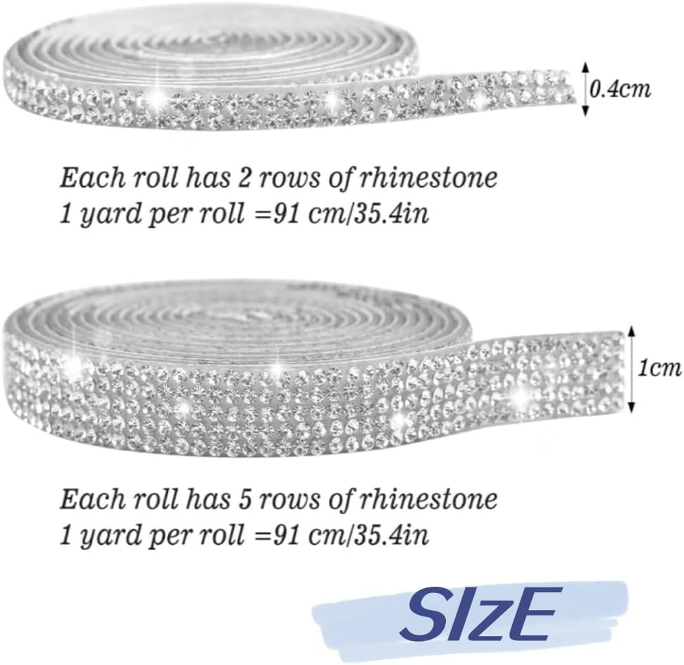 FUNNTY 2 Yards Silver Rhinestones Ribbon, Rhinestone Diamond Stickers, Rhinestones for Clothes Craft, Self Adhesive Stick on Silver Gems, Bling Decorations for Bedroom DIY Arts Crafts image number 3