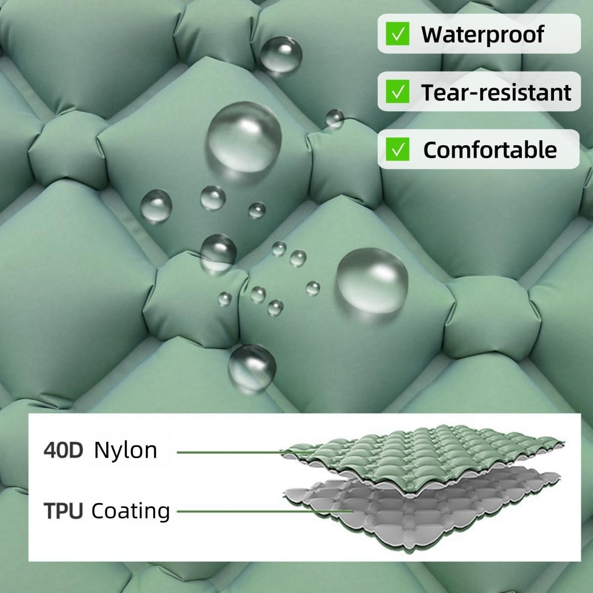 Wigmoa Li-L Ultralight Inflatable Camping Sleeping Pad with Built-In Foot Pump and Pillow - Compact Air Mattress for Backpacking, Hiking, and Traveling - Lightweight Camping Mat (Spring Green) image number 1