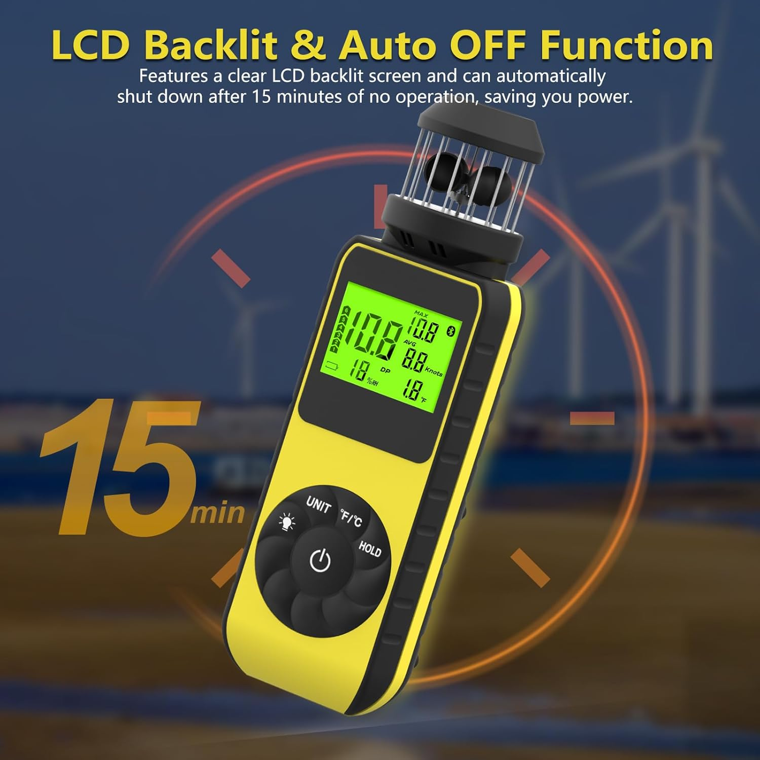 Handheld Cup Anemometer with Compass, 93MPH Digital Wind Speed Meter, CFM Air Flow Wind Velocity Measuring Device Gauges for Outdoor Sailing Surfing Drone Flying HVAC