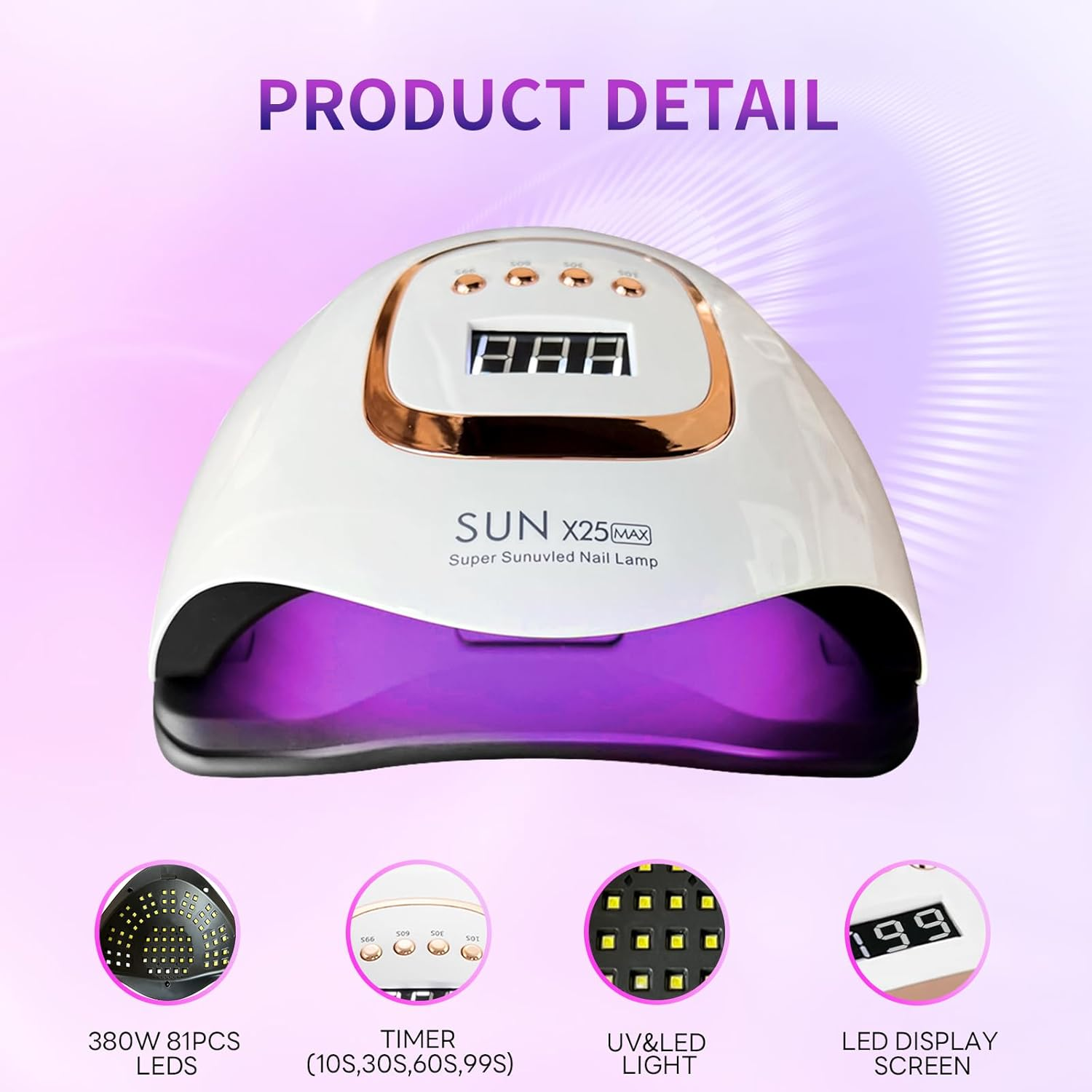 Timpou 380W UV LED Nail Lamp with 81 LED Beads, Professional Nail Dryer Gel Nail Polish, UV Nail Light with 4 Timer Settings, Automatic Sensor, LCD Display image number 2