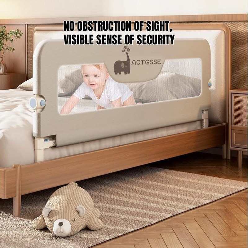 Elephant Toddler Bed Rail, 180Cm Extra Long Baby Kids Bed Rails Guard, Foldable and 14 Levels of Height Adjustable, Suitable for Built-In and Flat Beds, to King Size Mattresses - 180Cm W X 70Cm H image number 3