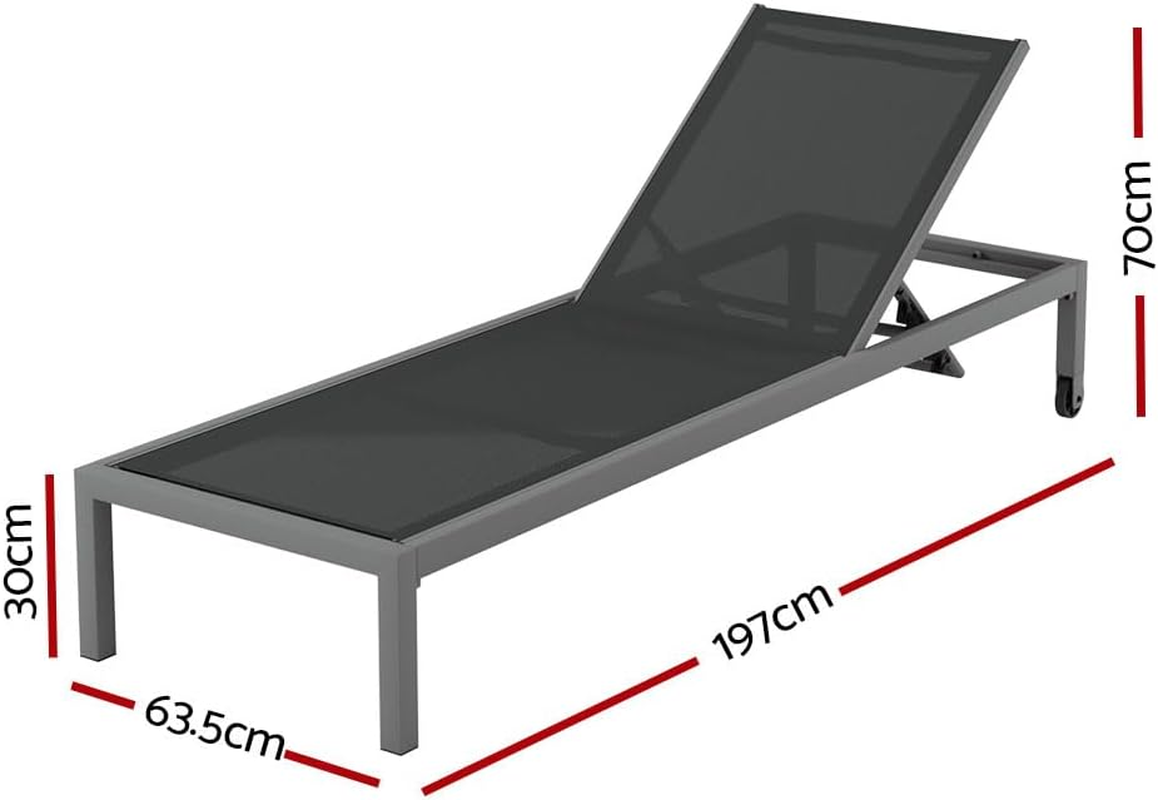 Gardeon Sun Lounge, Folding Camping Chair Lounger Day Bed Chaise Beach Chairs Outdoor Furniture Garden Patio Setting Pool Backyard, with Wheels Armrest Adjustable Backrest Water Resistant Grey