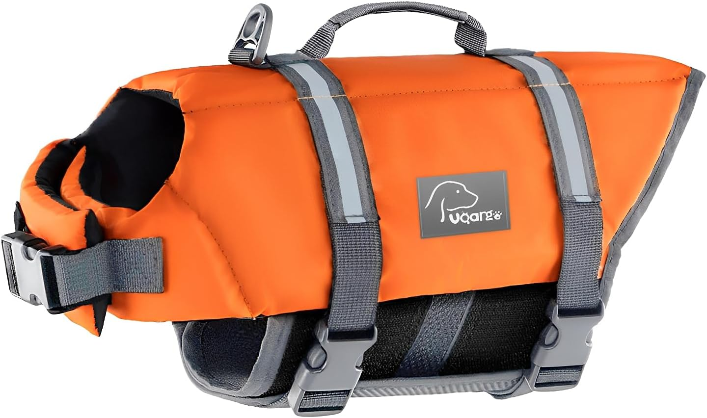 Voarge Dog Life Jacket, Pet Safety Vest Swimwear Dog Life Jacket, Adjustable for Dog Size with Strong Swimming and Rescue Handle (Orange, S) image number 1