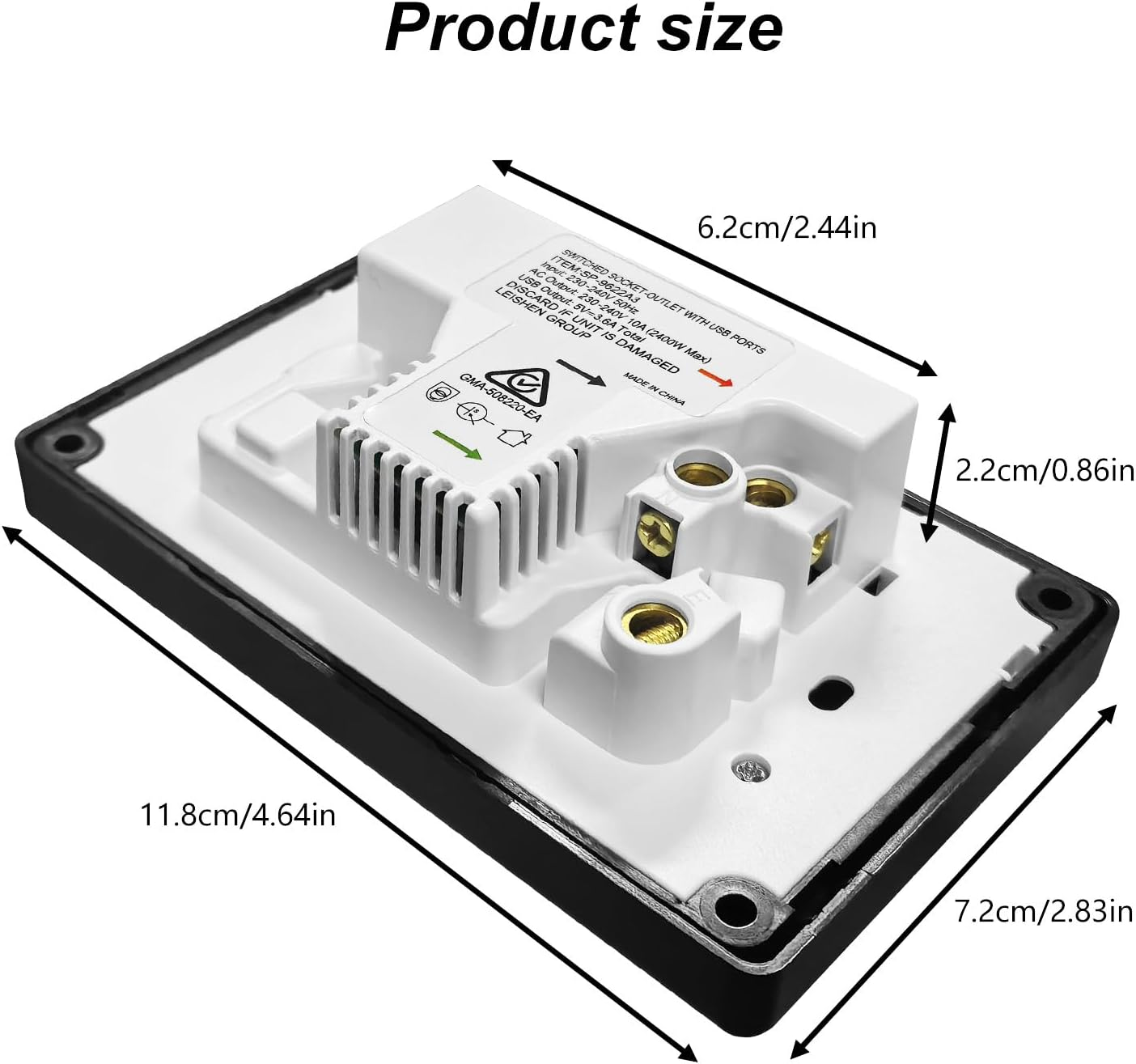 Double Power Point with 2 USB a and 1 Type C, GPO Wall Outlet, Fast Charging 5V 3.6 Amp, SAA RCM Approved, Single Switch, 10A/2400W, Black image number 2