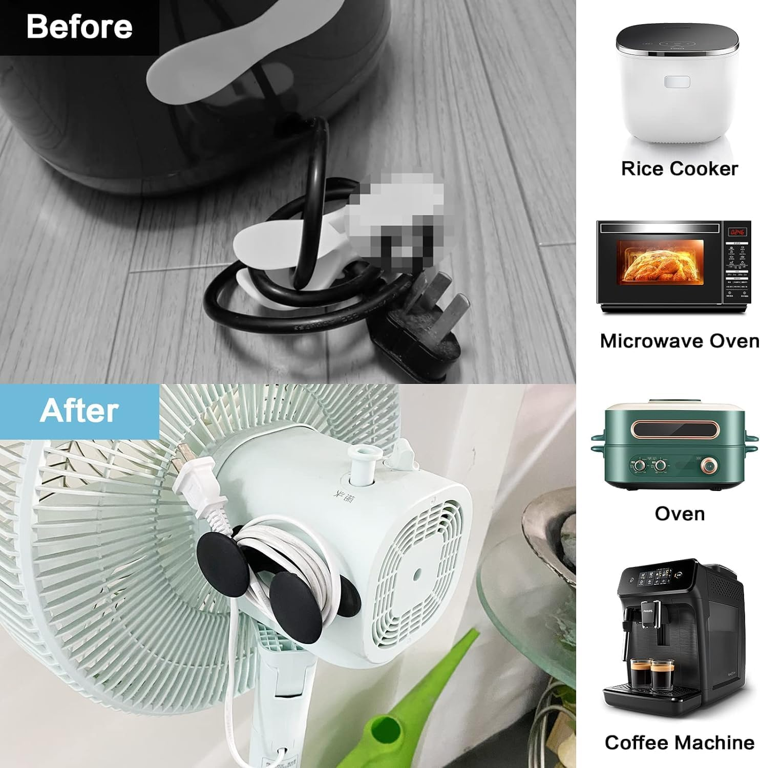 6 Pack Cord Organizer for Appliances, Cord Holder Cord Wrap Cable Organizer Stick on Flat or round Surface Multifunctional Adhesive Hooks for Small Kitchen Appliances, Blenders, Coffee Maker (6Colors) image number 1