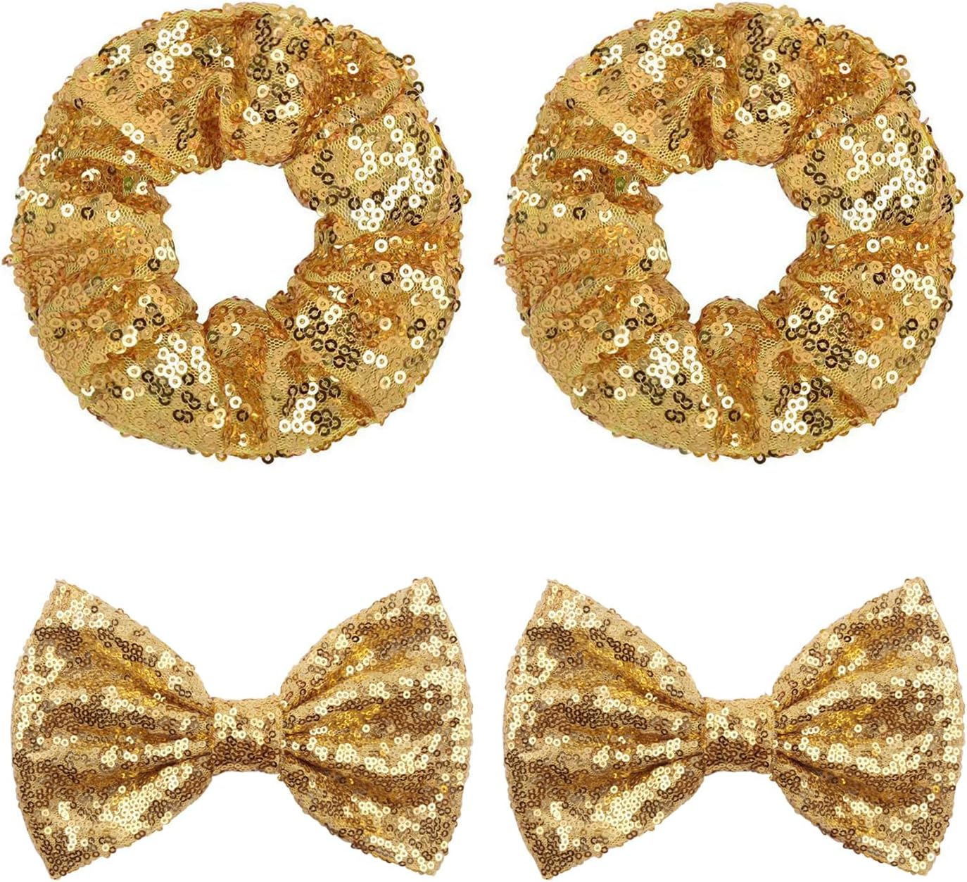 Pack of 2 Sequin Hair Bobbles, 2 Pieces Hair Bows with Sequins, Golden Hair Accessories for Girls, Shiny, Simple Headwear, Hair Accessories image number 2