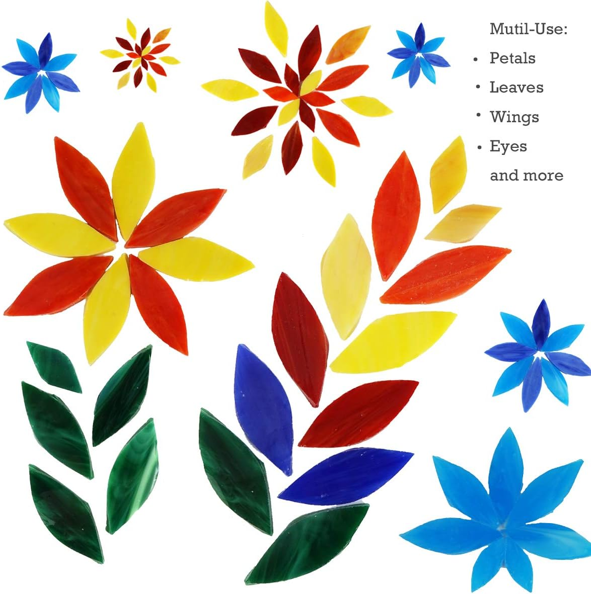 Lanyani Bright Glass Petal Mosaic Tiles, Hand-Cut Stained Glass Flower Leaves Tiles for Crafts, 100 Pieces Assorted Size&Colors&hellip; image number 6