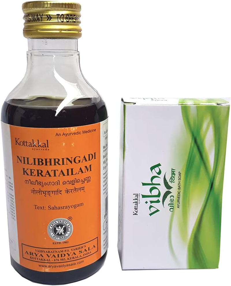 (Pack of 2) KOTTAKKAL NILIBHRINGADI KERA TAILAM (200 Mlx1) & KOTTAKKAL VIBHA AYURVEDIC BATH SOAP image number 1