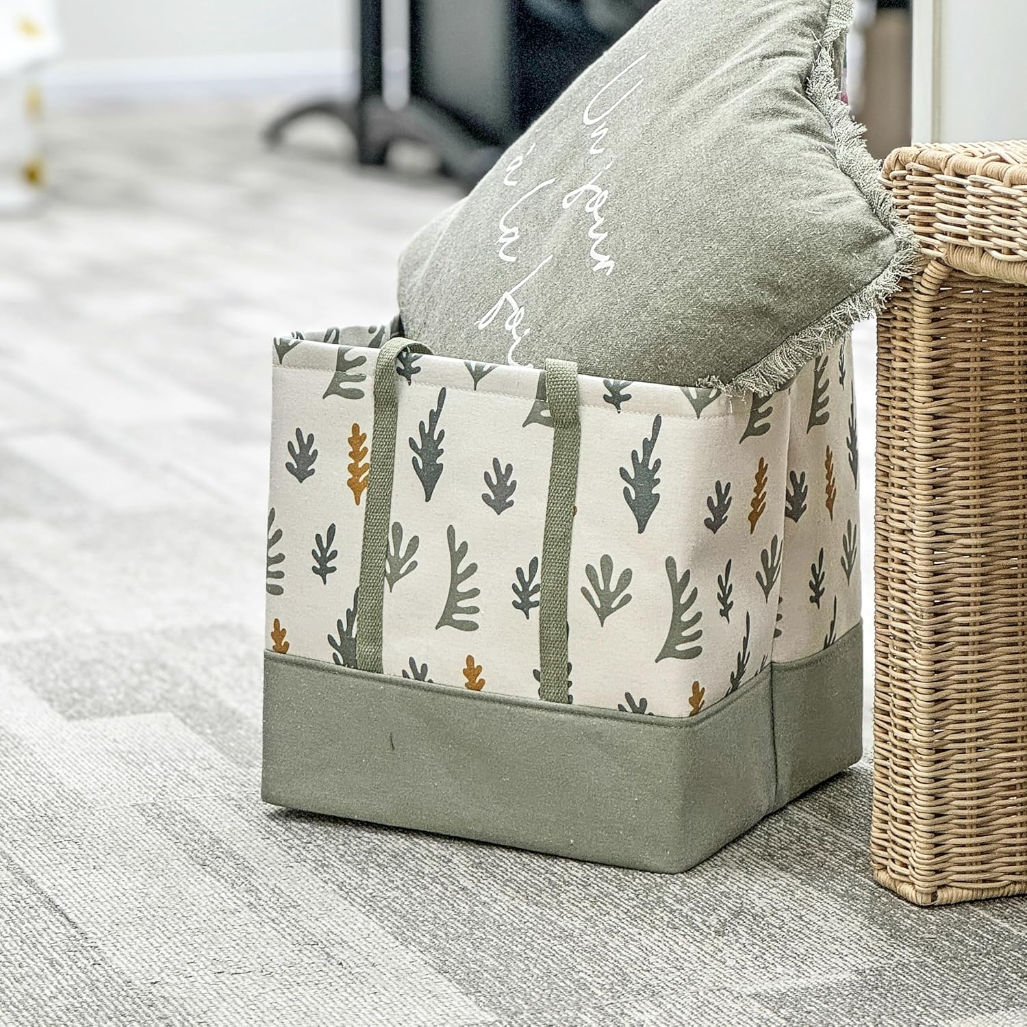 T&T Homewares, Storage Bin, Laundry Basket, Canvas Fabric Collapsible Organizer Basket for Laundry Hamper, Size:( L X W X H) 30 X 30 X 30 (Green Leaves)