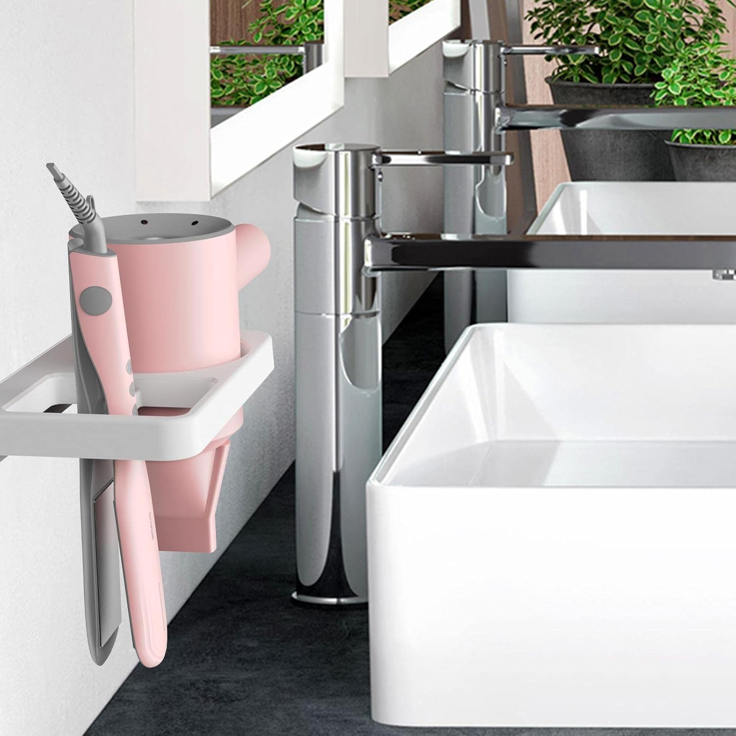 Blow Dryer Holder Wall Mounted | Hair Dryer Organizer | Hair Tool Organizer Rack, Wall-Mounted Blow Dryer Holder Rack for Hair Dryer, Flat Iron, Curling Wand image number 1