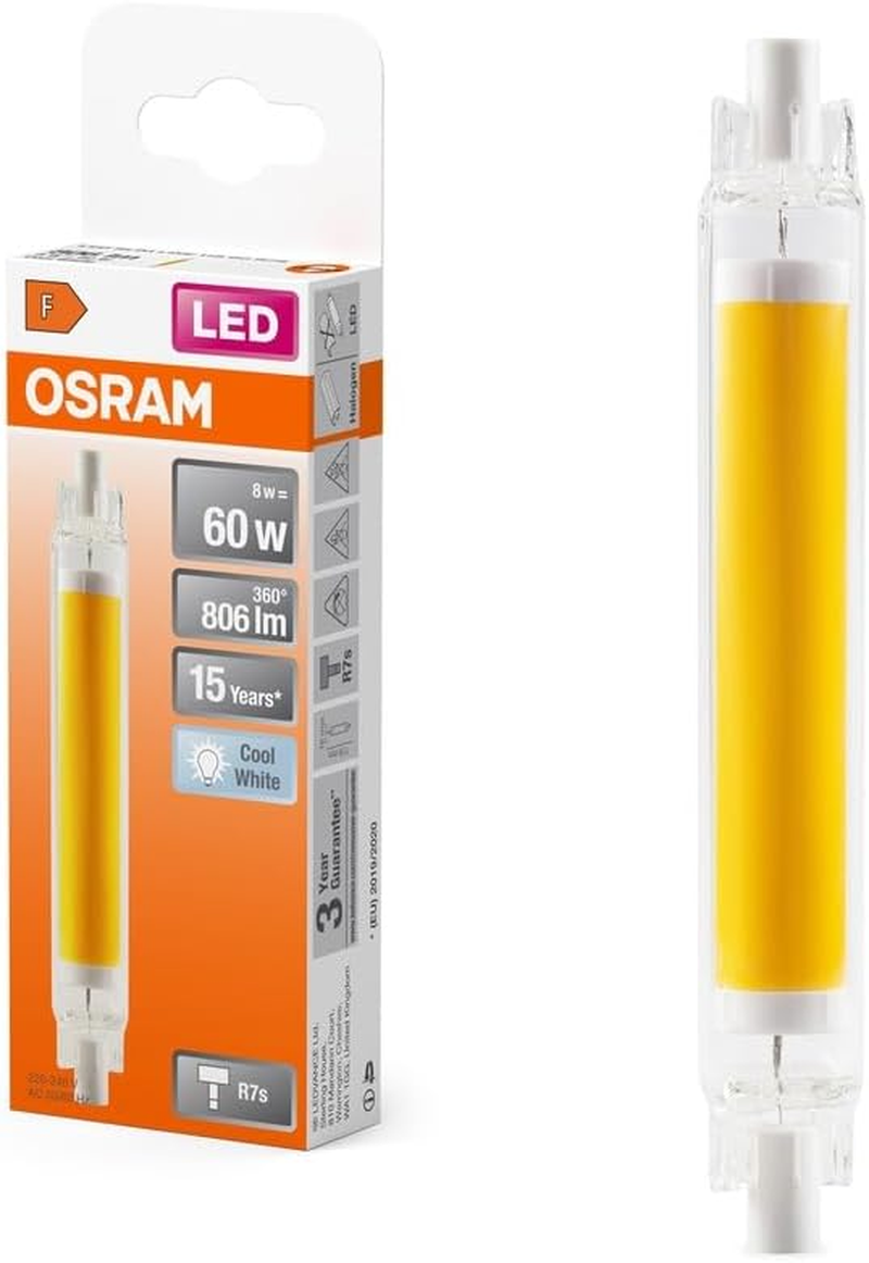 OSRAM LED Slim Line Slim Multicolor LED Lamp with R7S Retrofit Base, 4.5W/470LM, Clear, Warm White Light with 2700K, Non-Dimmable, IP20, Lead-Free Glass, 16Mm Diameter