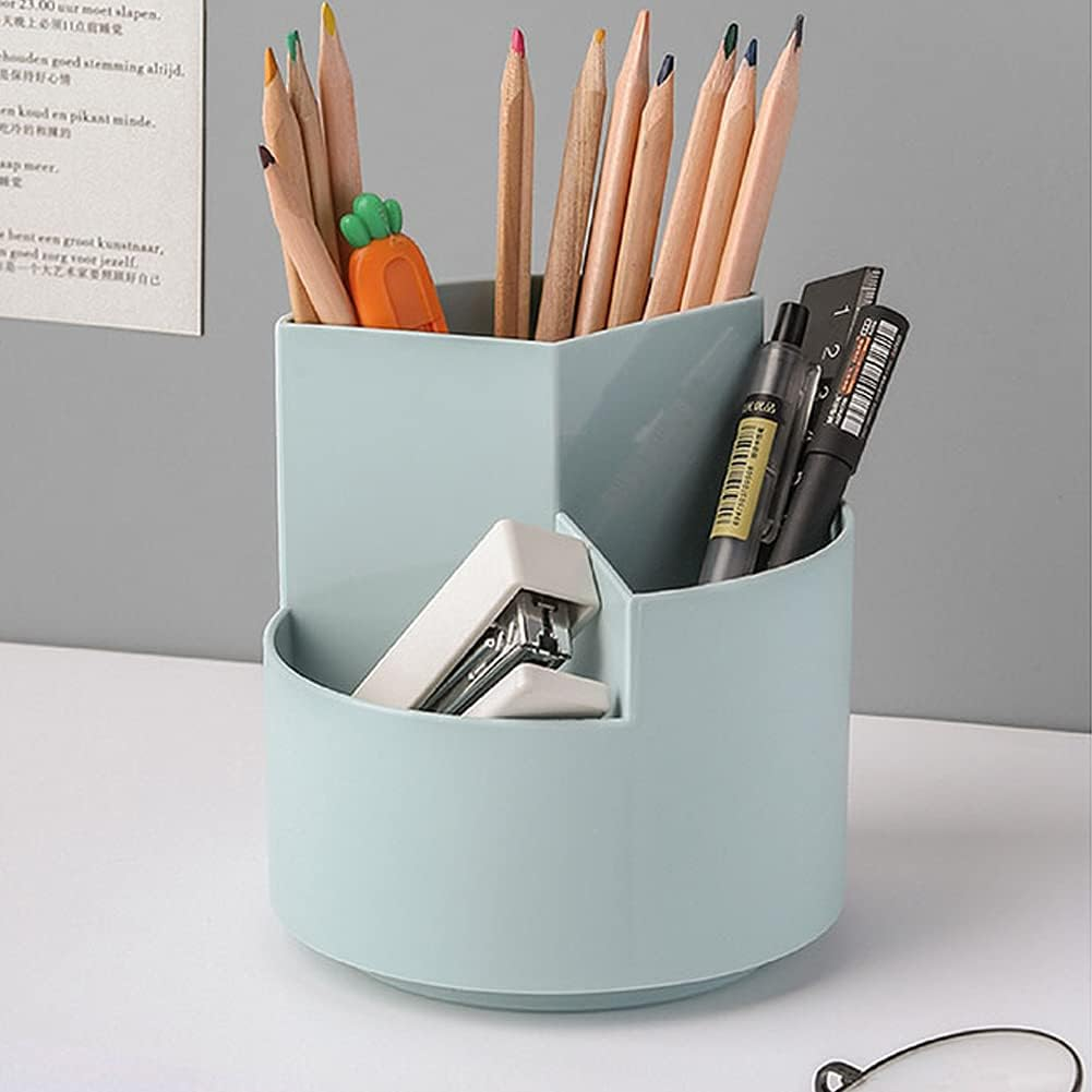 Rotating Pen Holder 3 Compartments, School Supplies Organizer for Pen, Colored Pencil, Art Brushes, Desktop Storage Box in Classroom & Art Studio, Gift for Teachers, Classmates, and Friends