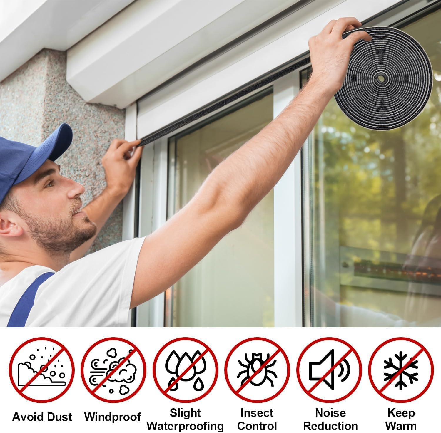 49Ft Brush Weather Stripping, Self-Adhesive Soundproofing Weather Stripping, Weatherstrip for Soundproofing, Casement Window Air Conditioner Seal for Steel Windows, 0.4 in Wide and 0.2 in Thick image number 2