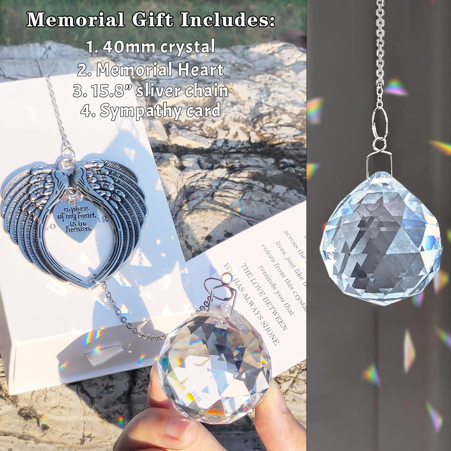 Purefly Memorial Gifts for Loss of Loved One, Unique Sympathy Gift Idea Clear Crystal Ball Window Suncatcher, Rainbow Bereavement Grief Gift Box for Loss of Mother Father Husband Son Daughter Dog image number 3