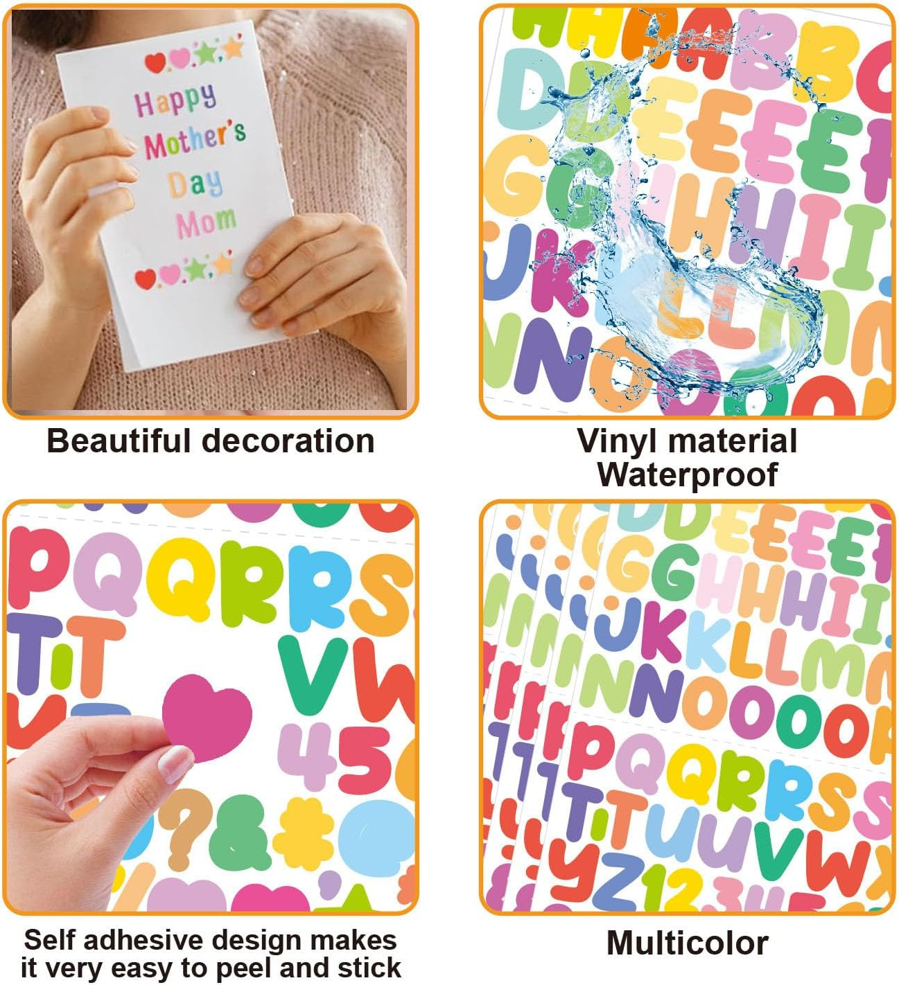 15 Sheets Letter Stickers,Colorful Letter and Numbers Stickers,Stars Letters Sticker Self Adhesive Waterproof Sticky for Scrapbooking Water Bottles Cup (Candy Color) - Candy Color image number 2