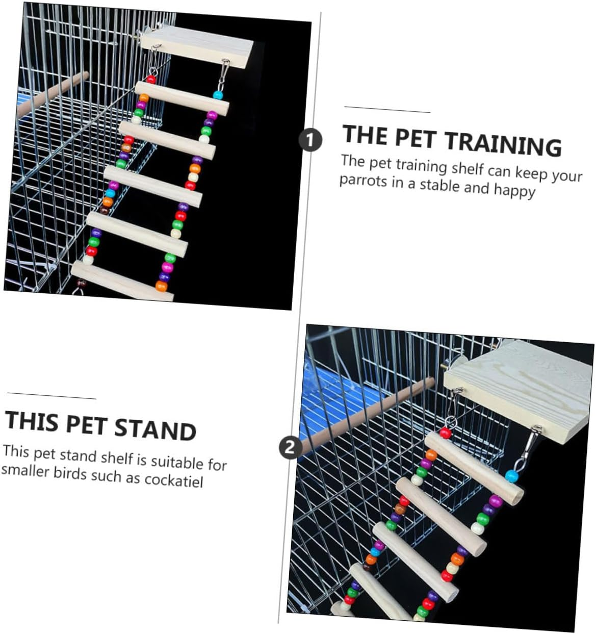 CLISPEED Parrot Standing Ladder Colored Wooden Climbing Swing for Birds Cockatiels Parakeets Lovebirds Training Playground Chewing Activity image number 2