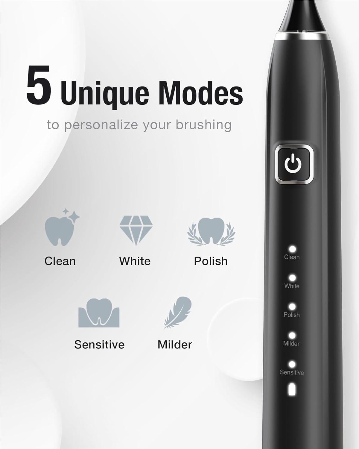 7AM2M Sonic Electric Toothbrush with 6 Brush Heads for Adults and Kids, One Charge for 120 Days, Wireless Fast Charge, 5 Modes with 2 Minutes Built in Smart Timer, Electric Toothbrushes (Black) image number 6