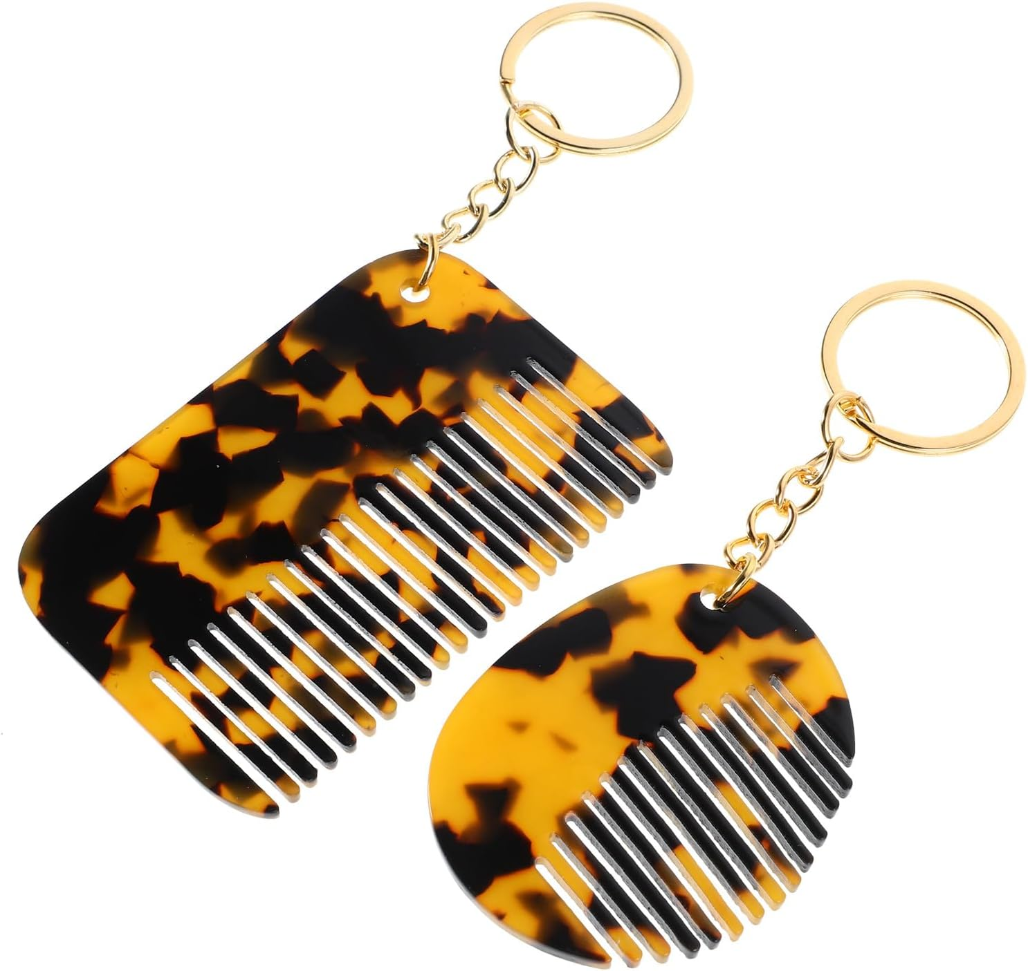 TOVINANNA 2 Pcs Mini Leopard Print Wide Tooth Comb Keychain Portable Acetate Hair Styling Tool for Women Travel Purse Comb Compact Pocket Accessory image number 1