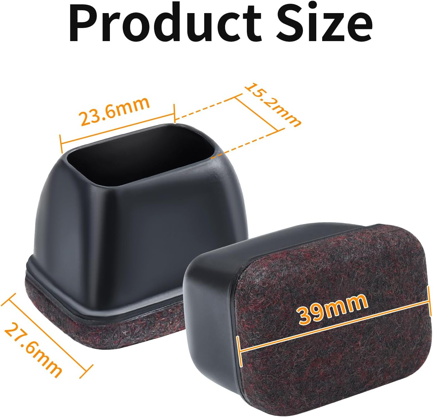 16PCS Chair Leg Floor Protectors, Rectangle Chair Leg Protection Caps, Small Black Silicone Chair Leg Covers with Felt Pads for Hardwood Floors, No Noise No Scratches image number 1