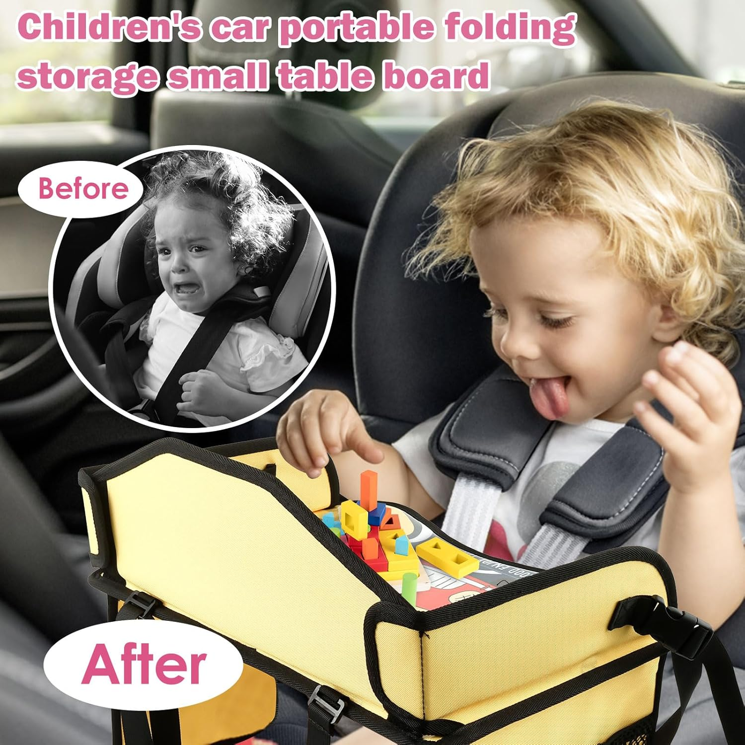 Car Seat Tray, Portable Kid Travel Table, Multifunctional Car Seat Tray Table for Drawing, Watching TV, Storage Toys, Pen, Books, Water Bottle, Snack (Style1) image number 4