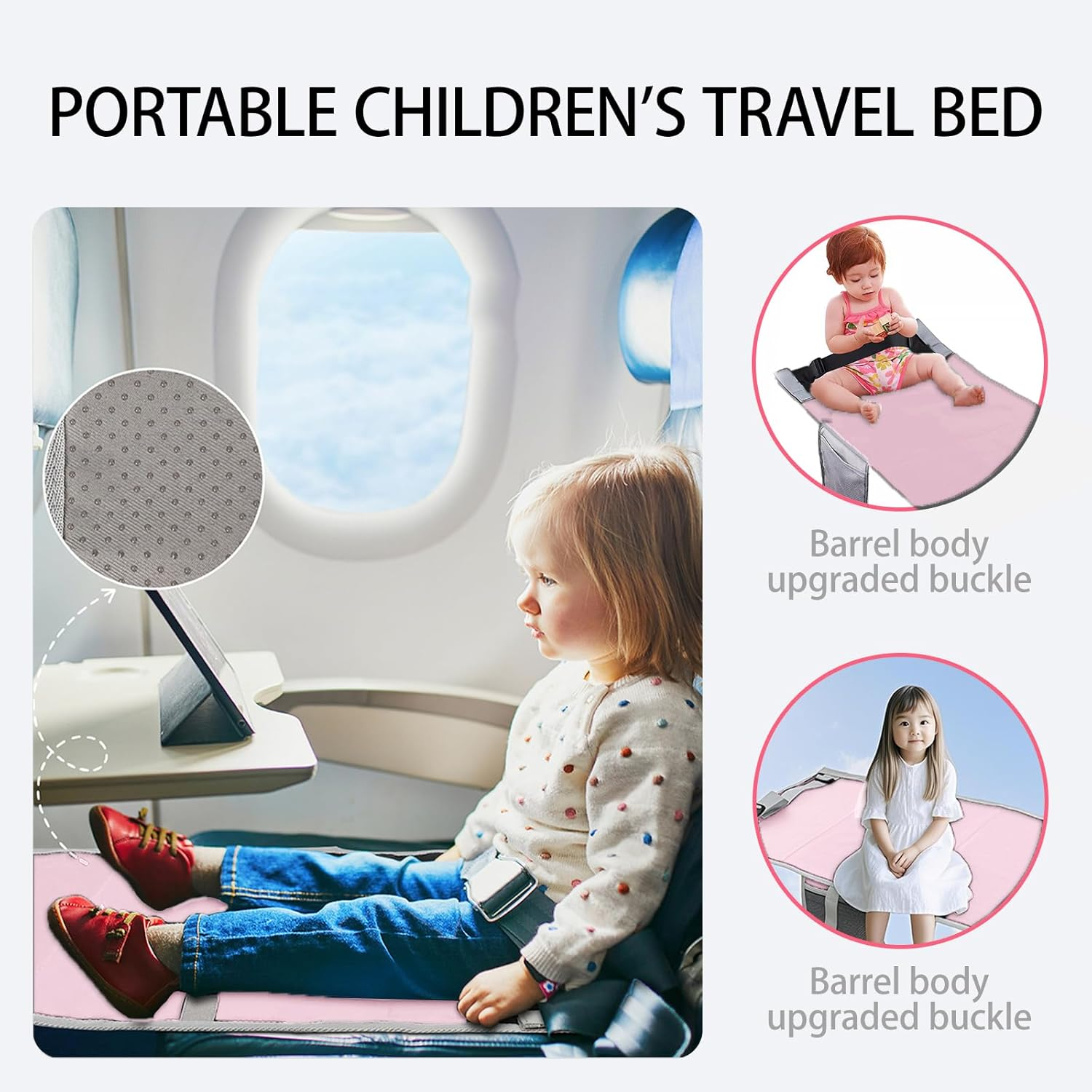 Pink Airplane Bed for Toddler 76&times;44.5Cm, Airplane Seat Extender for Travel Waterproof Lightweight Airplane Foot Hammock Suitable for All Aircraft Seats,Comfortable Flight Companion for Your Child image number 4