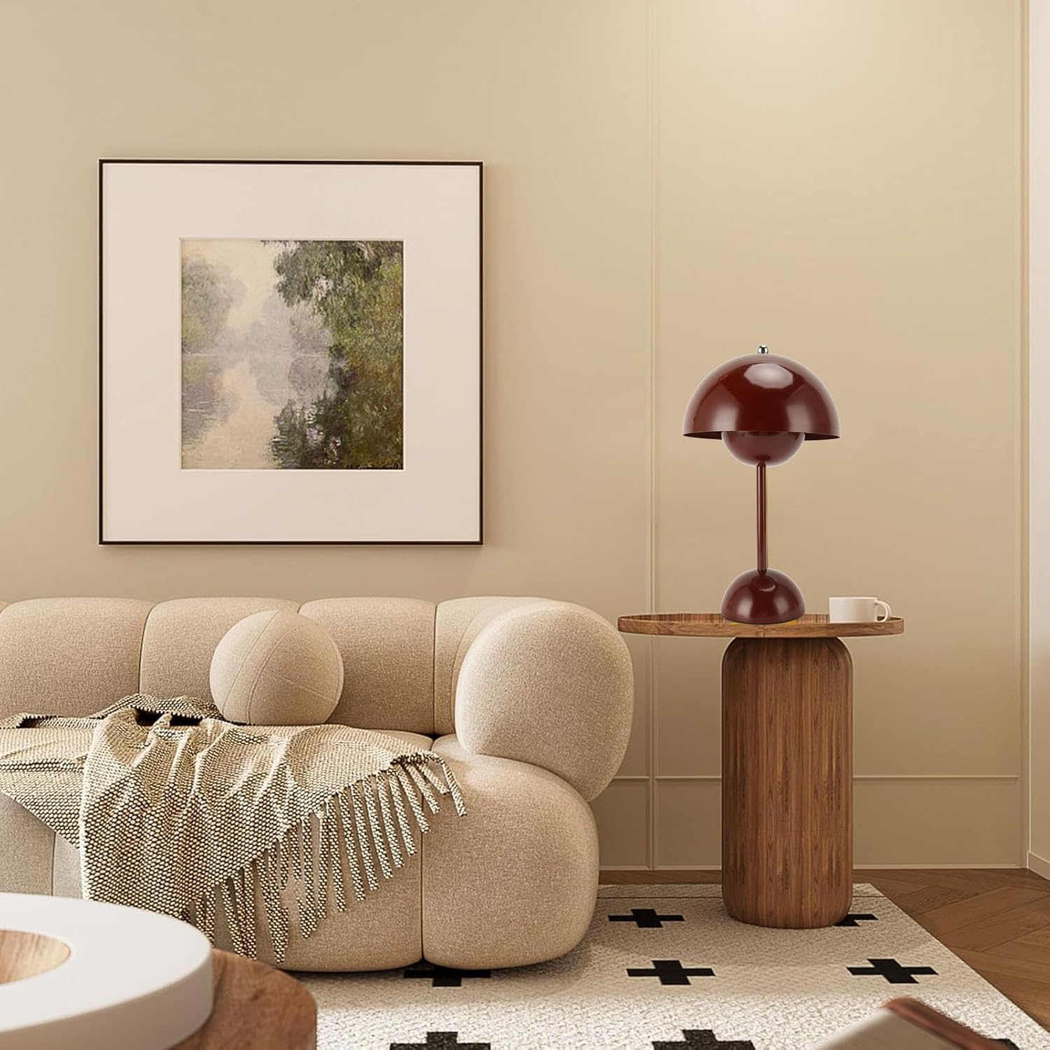 Pomya Mushroom Table Lamp, Small Bedside Table Lamp Iron Stepless Dimming 3 Lighting Modes Touch Dimmable for Living Rooms (Wine Red) image number 5