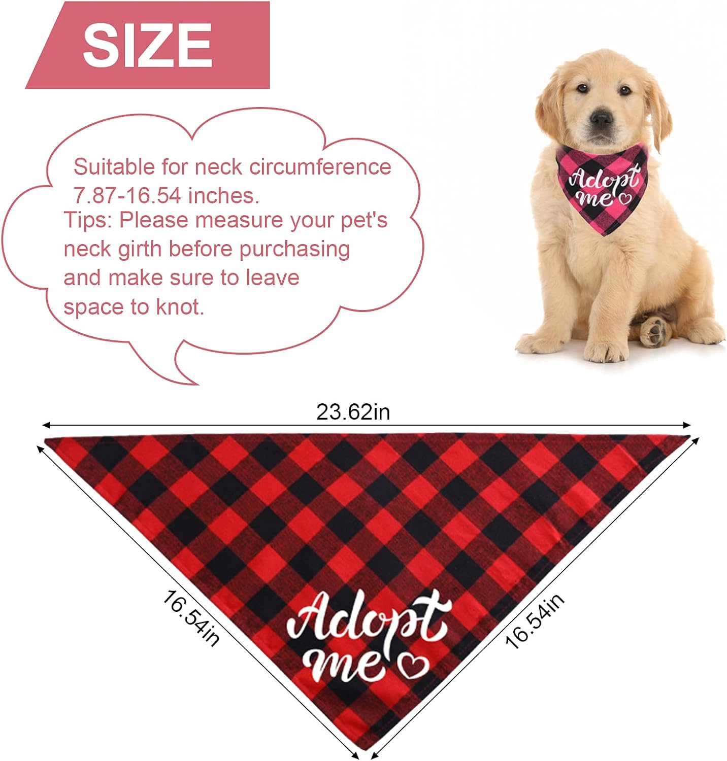 HACRAHO Dog Bandanas, 3 PCS Adopt Me Plaid Dog Bandana Adjustable Dog Bibs Scarf for Small Medium Dogs and Cats, M