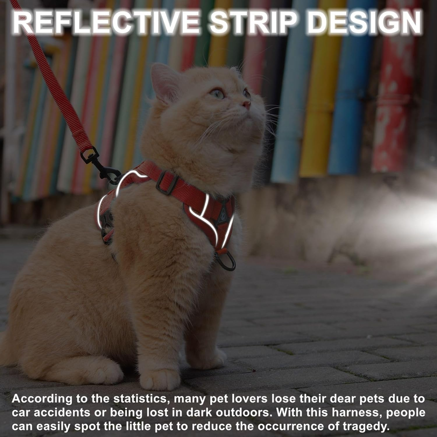 Skmeditec Cat Harness and Leash Set: Upgraded Escape Proof Vest with Lead for Large Cat Small Dog Puppy Walking, Soft Jacket Reflective Strips L Size Red