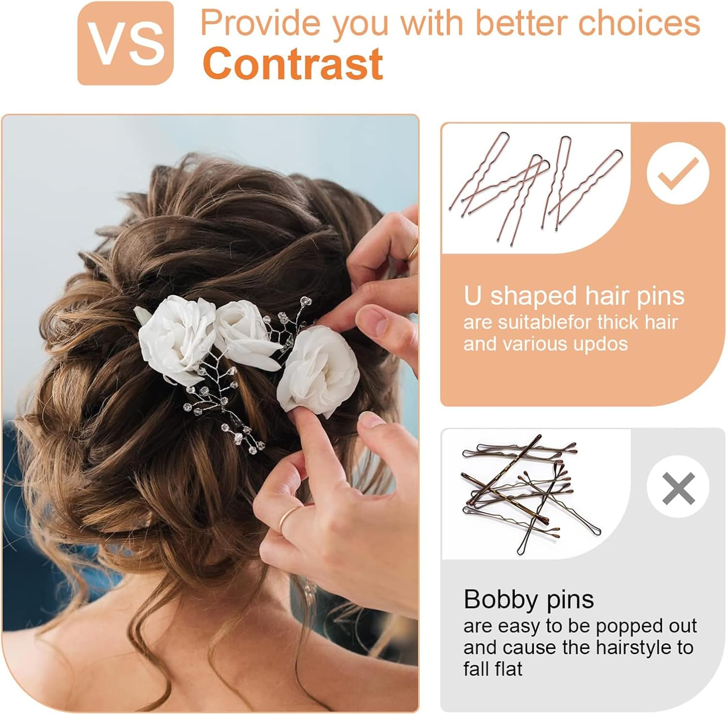 300Pcs Bobby Pins Kit, 100 Hair Grips 100 Rubber Hair Bands for Women, U Shaped Hair Pins Black and Brown Bobby Pin Styling Accessories with Storage Box, 2Inch, 2.36Inch, 2.75Inch image number 4