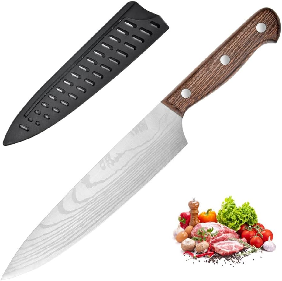 Chef Knife Starter 8 Inch Full Tang Super Sharp Chef'S Knife Home Cook Kitchen Knife Premium Carbon Stainless Steel Universal Knife with Ergonomic Wooden Handle in Gift Box image number 1