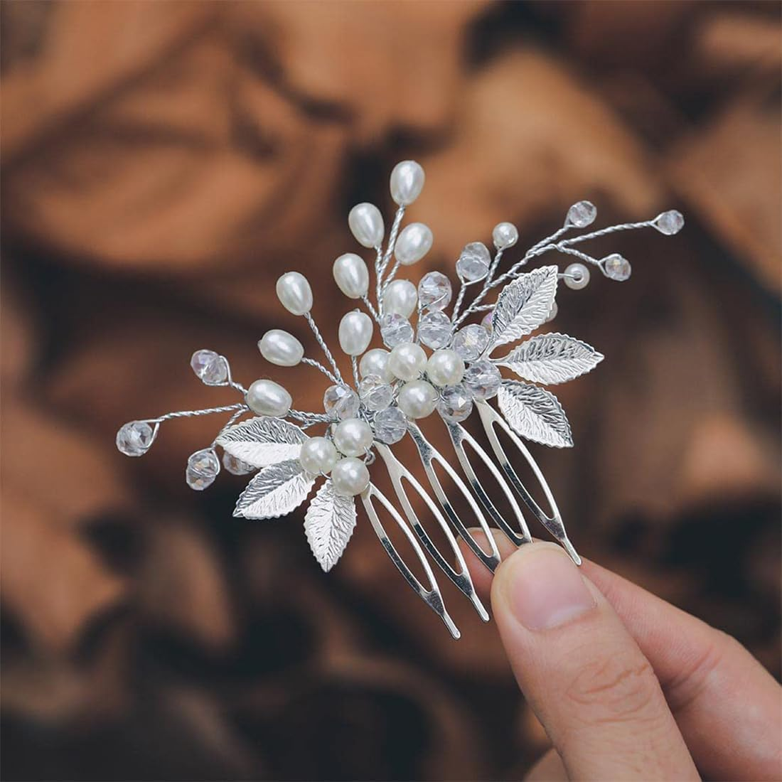 VIVIIHOO Flower Wedding Hair Comb with Silver Beads - Hair Accessories Wedding - Bridal Hair Accessories for Women and Girls image number 3
