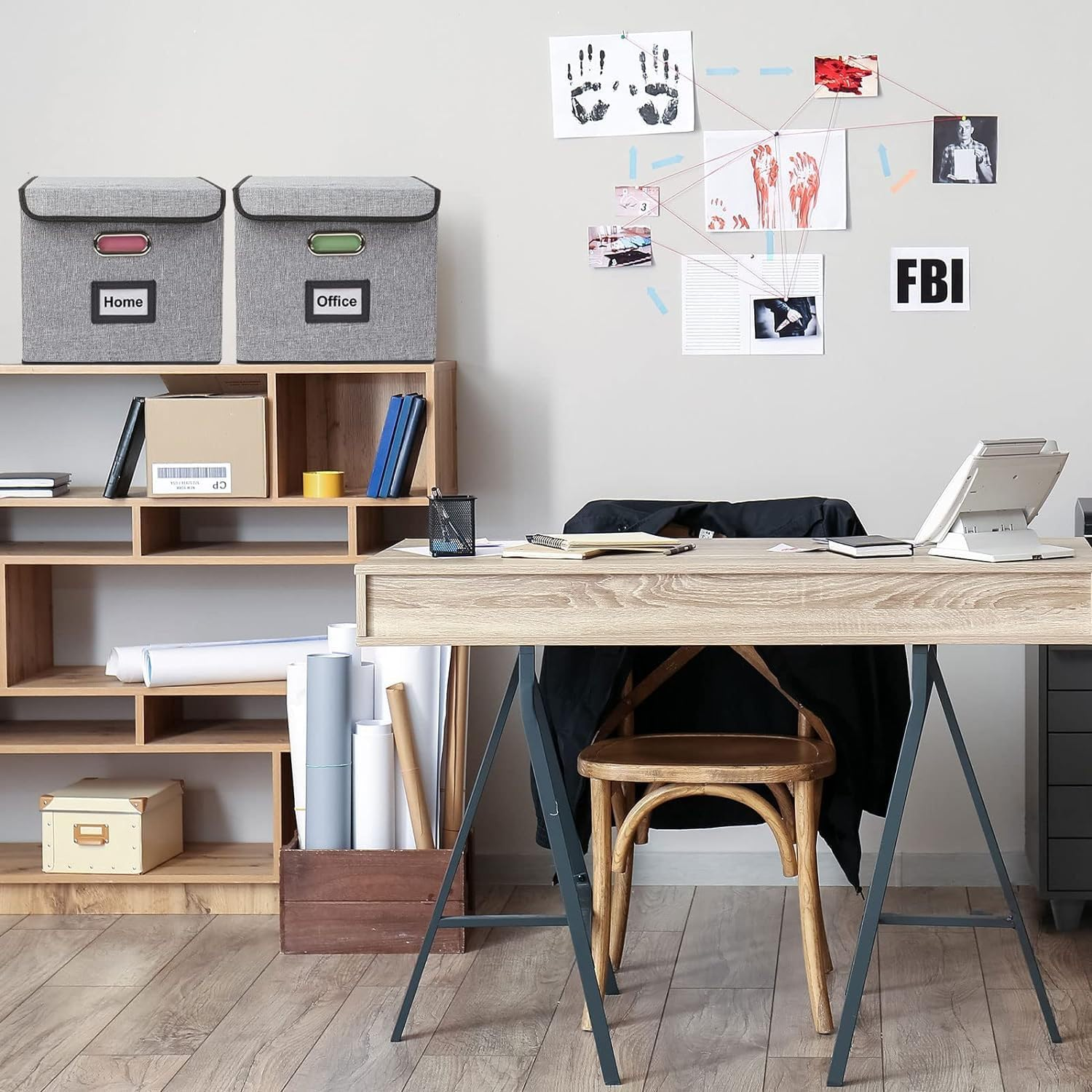 File Organizer Box, Upgraded Large Linen Hanging Office Document Storage Box with Lid, Collapsible Filing Storage Boxes, Filing Box Cabinet for Office Home (Grey) image number 5