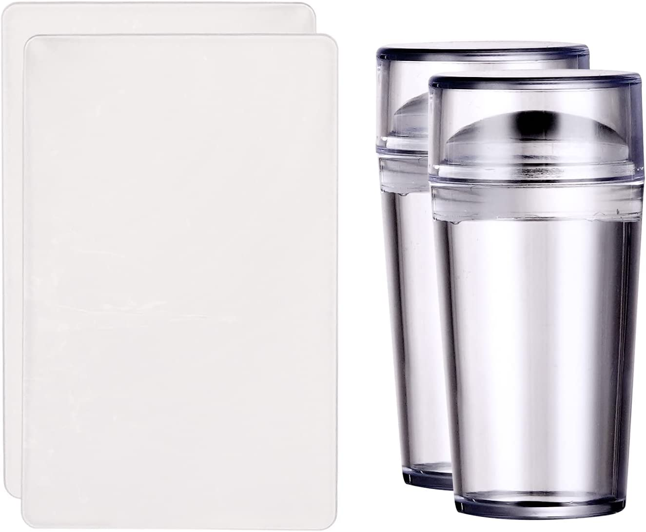 2Pcs Nail Art Stamper Tools Transparent Seal Crystal Silicone Head with Scraper，Diy Manicure Print Tool Nail Art Accessories