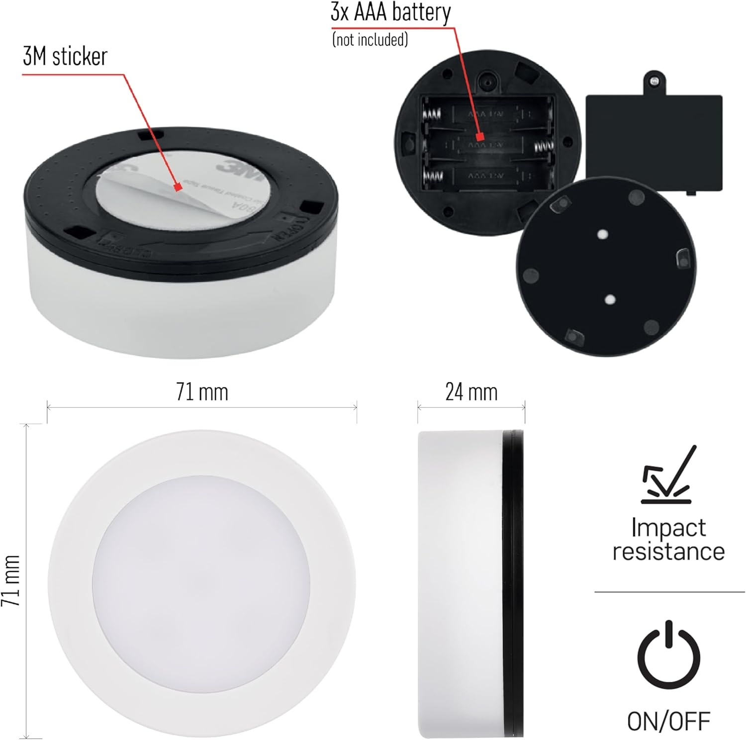 EMOS - LED Night Light 2 Pieces with Adhesive Pads - 2X Orientation Lights Battery Operated (3X AAA Each), for Children and Seniors - Pressure Light for Sticking on - Brightness 15 Lm, Light Range 3 M image number 3