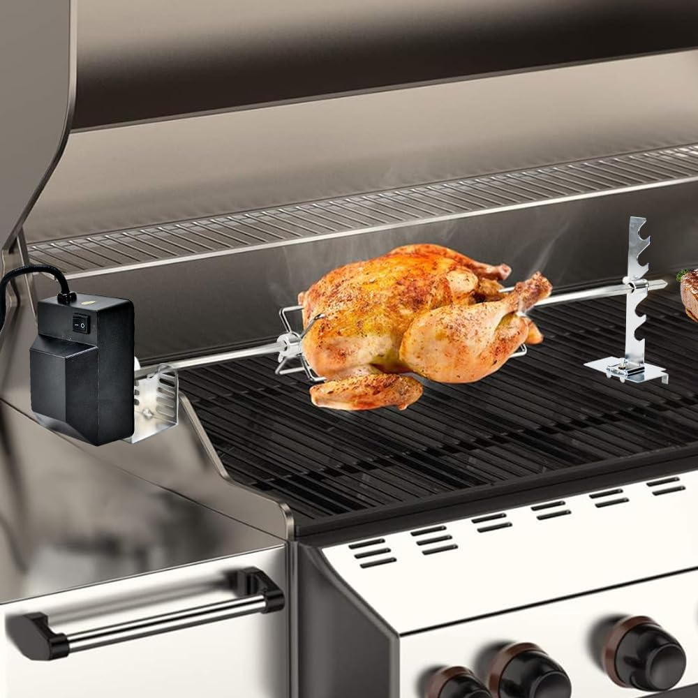 Automatic BBQ Rotisserie Kit Electric Stainless Steel Roast Spit Set 5-Level Height Adjustable with Motor AU Plug for Grilling Hot Dog Chicken Steak image number 5