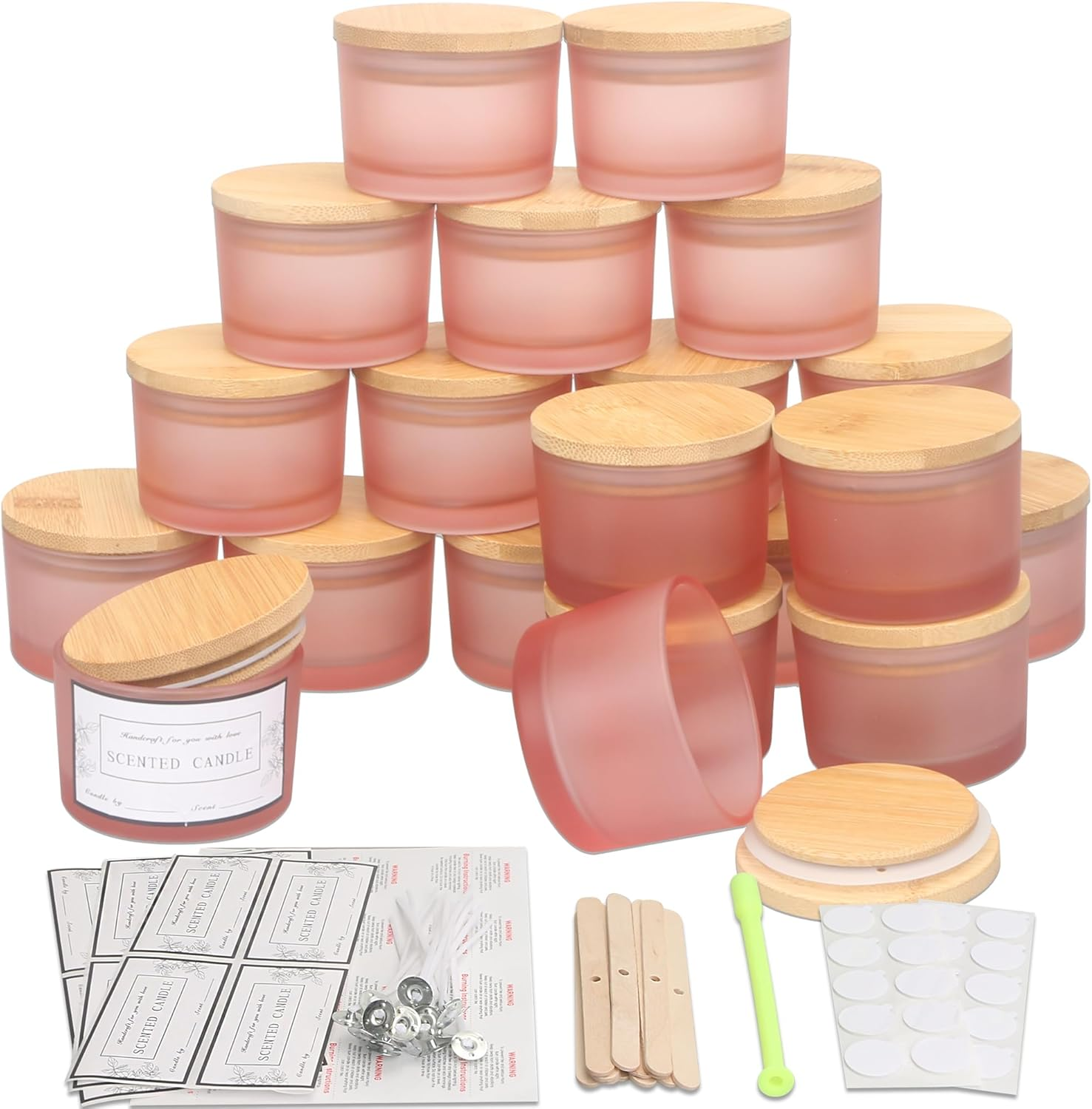 MILIVIXAY 20 Pack 4 OZ Matte Pink Glass Candle Jars with Lids and Candle Making Kits - Bulk Wide Mouth Small Empty Candle Jars for Making Candles - Spice, Powder Containers. image number 5