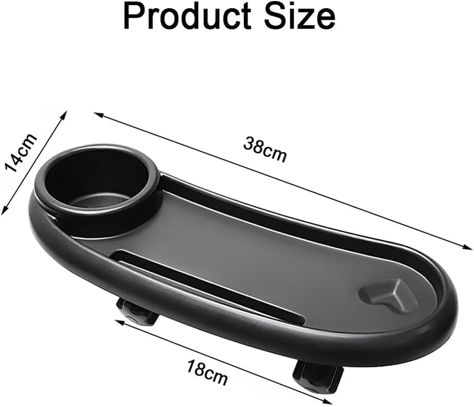 3 in 1 Stroller Cup Holder, Removable Baby Snack Tray, Universal Baby Dinner Table, Tray with Adjustable Buckle and Hooks, Non-Slip Grip Clip for Stroller Bar (Black) image number 2