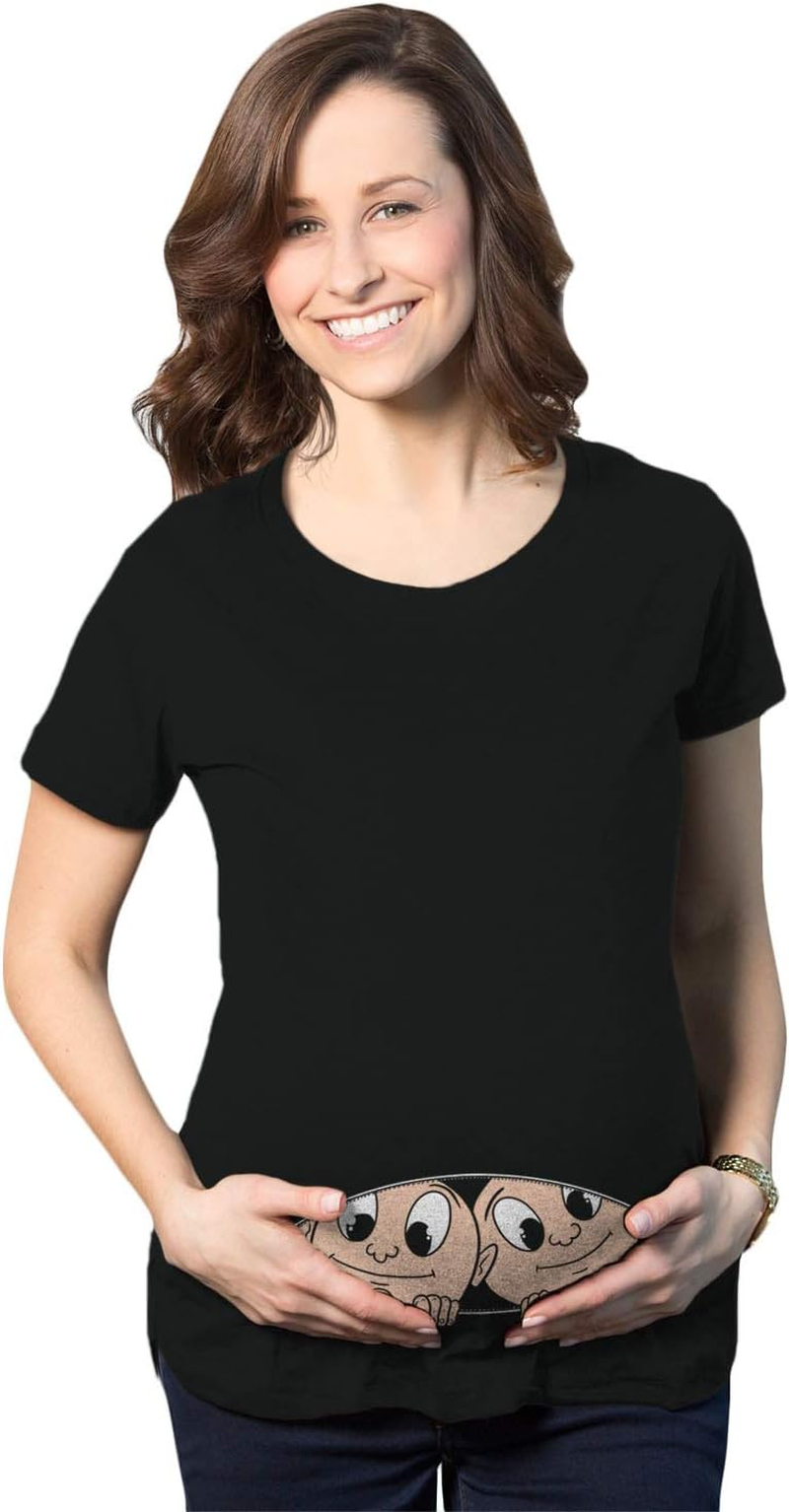 Crazy Dog T-Shirts Maternity Peeking Twins T Shirt Cute New Baby Announcement Reveal Pregnancy Tee