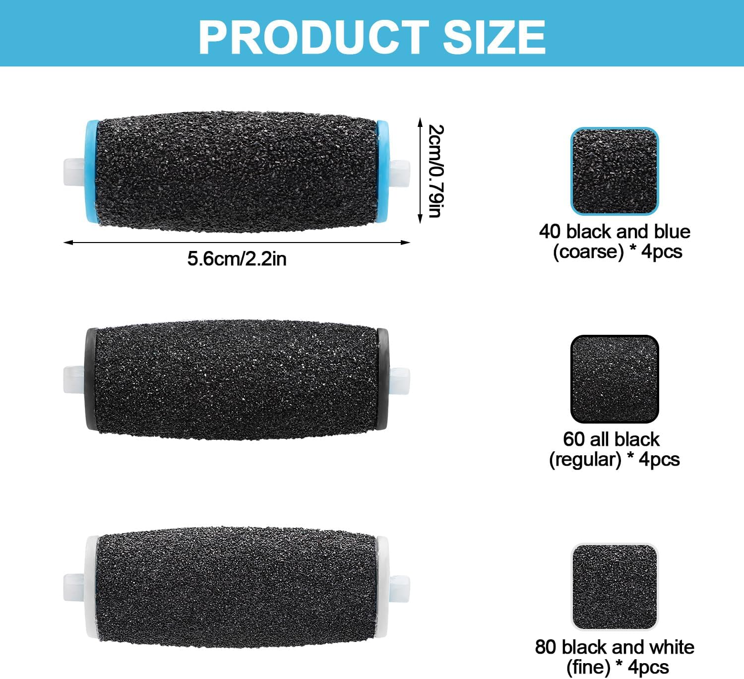 12Pcs Replacement Roller Heads Compatible with Amope, Fine Replacement Roller Regular Coarse Replacement Heads Foot File Remover for Feet image number 5