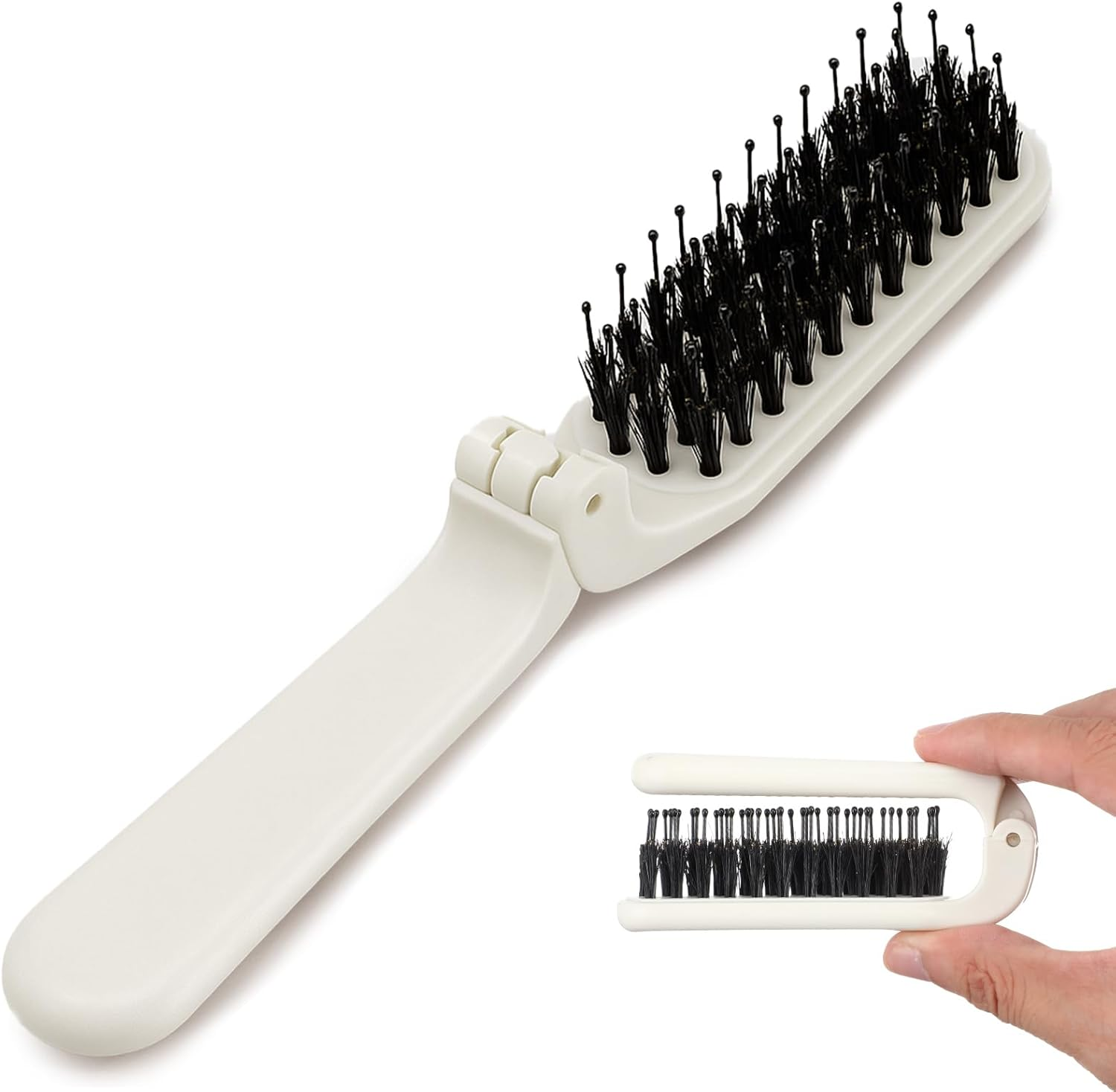 Foldable Hair Brush, Mini Portable Pocket Travel Brush with Boar Bristles for Thin, Thick, Curly, Wet and Dry Hair, Compact Size, Holiday Friendly