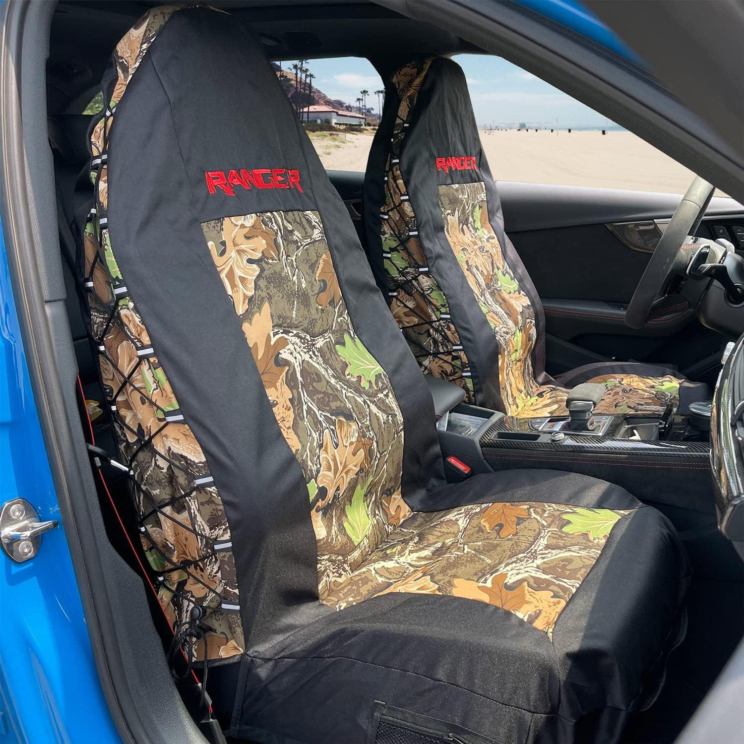 Car Seat Covers for Ford Ranger PX2 PX3 Front Set Metallic Carbon Black Mesh Heavy Duty 2006-2021 Airbag Compatible - Black Full Set image number 7