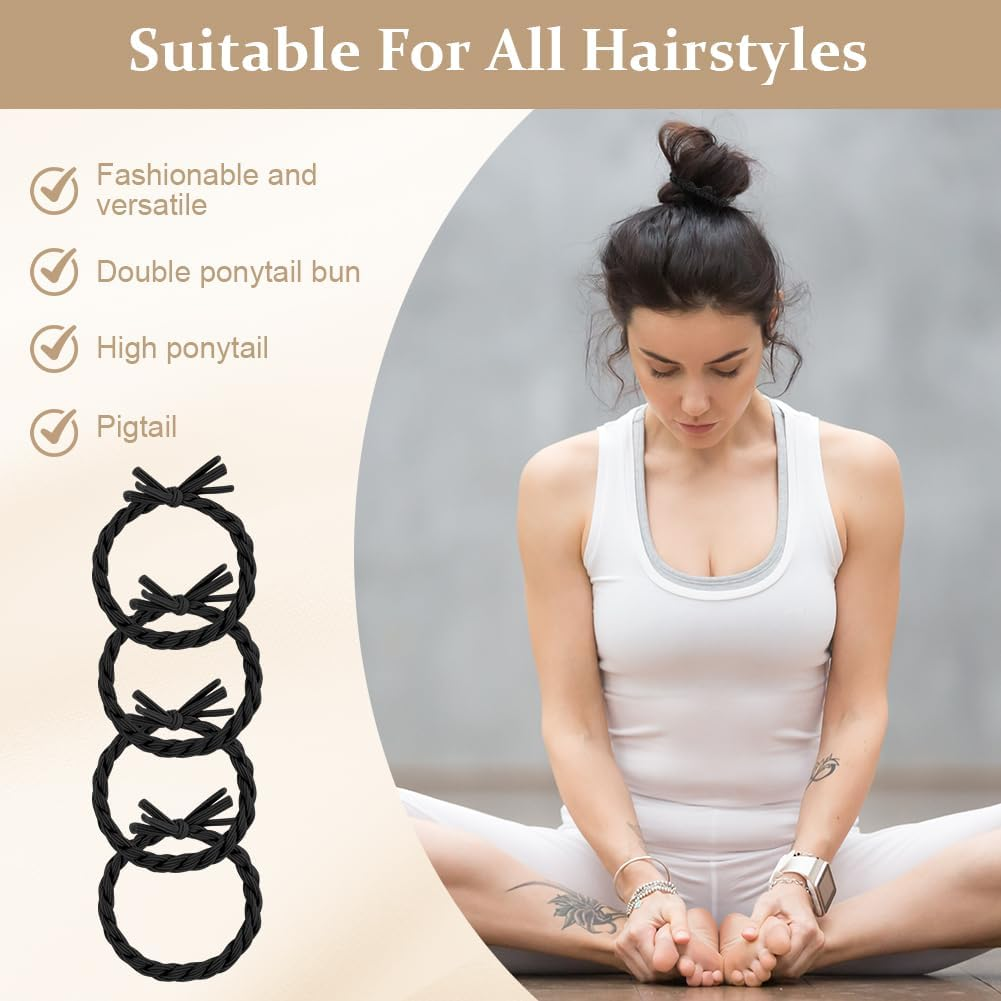 LOPHE Hair Bobbles, Pack of 4 Ponytail Holders Braided Hair Ties, Woven Ponytail Holders, Soft for Thick Hair and Curly Hair, Pull or Damage, Black image number 3