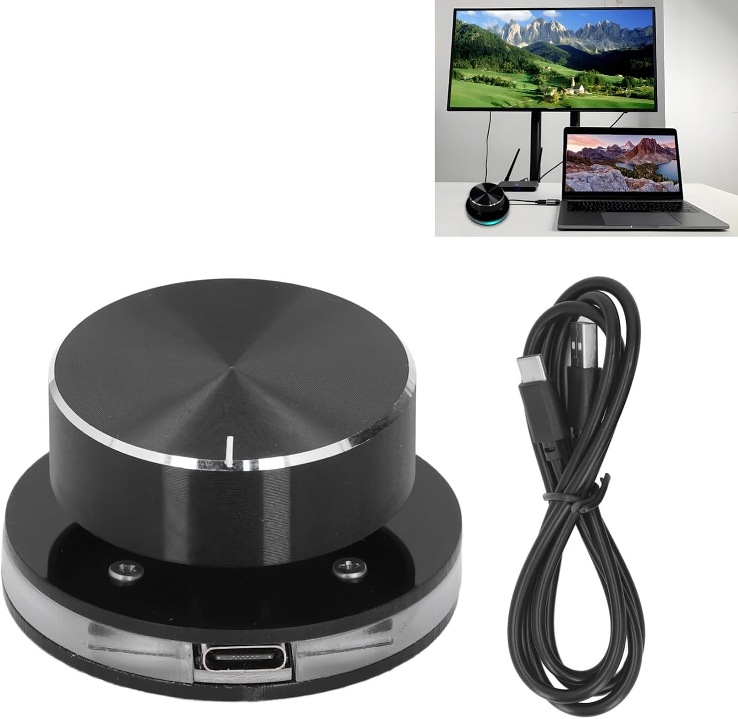 Eulbevoli USB Volume Control Knob for Android System, PC Multimedia Type C External Media Adjustment Controller with RGB Light, No Driver Computer Volume Control, 360 Rotating USB Volume Knob image number 3