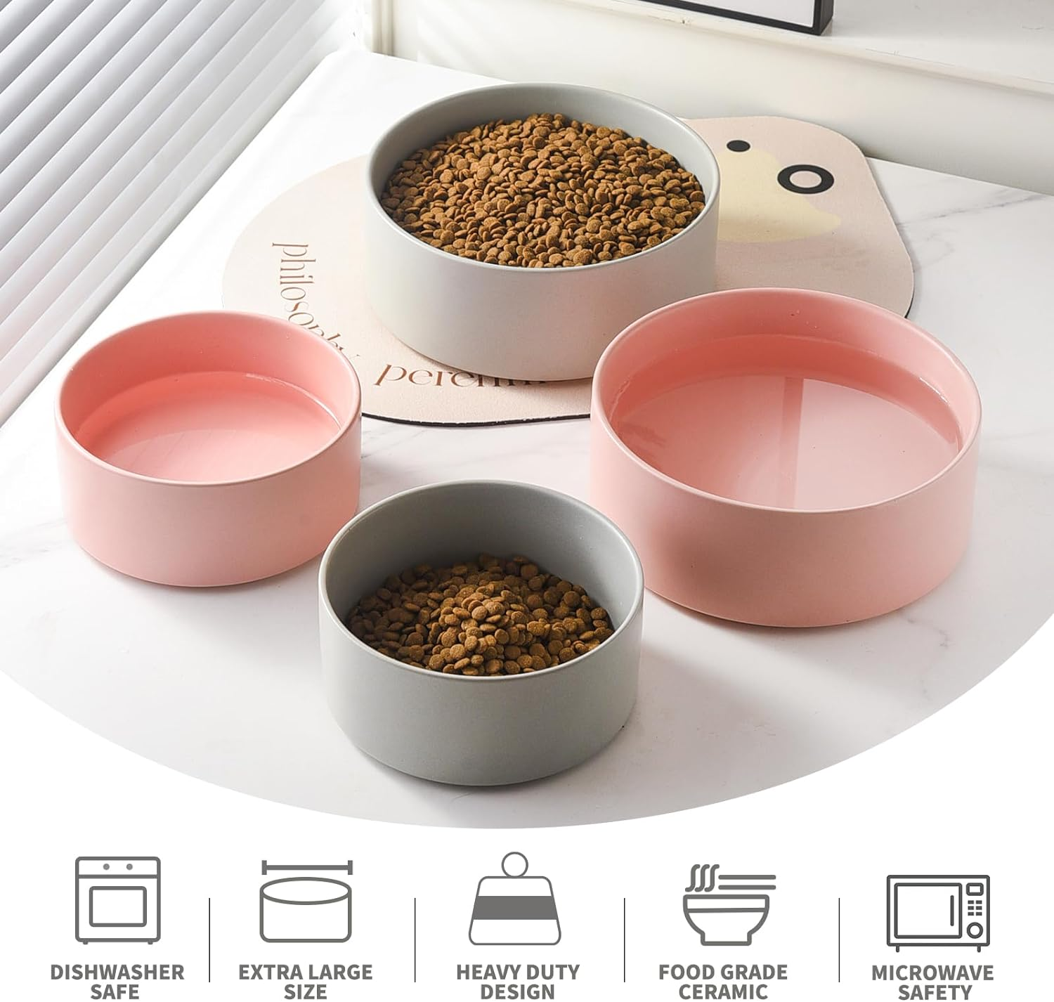 6'' Ceramic Dog Bowl - 30Oz Classic Dogs Food & Water Bowl for Small and Medium Breed Dogs, Heavy Duty Non-Slip Dog Dishes, Food Grade Stoneware Pet Bowl, Dishwasher & Microwave Safe, Grey image number 4