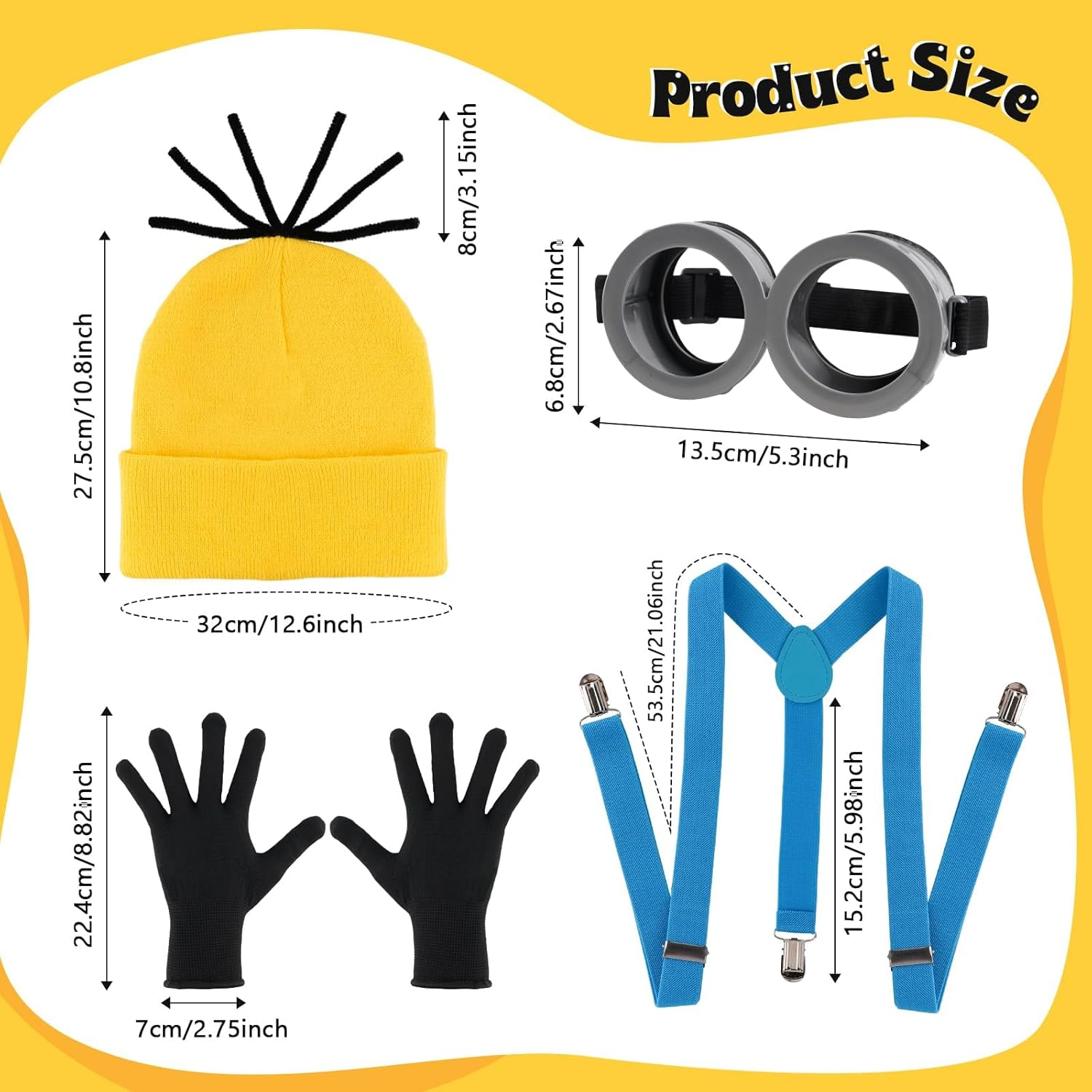 3PCS-5PCS Halloween Costume Accessories Adults Steampunk Goggles Glasses Yellow Beanie Hat Black Gloves for Adults Halloween Cosplay Party image number 5