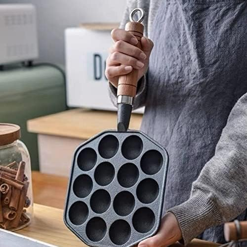 14 Holes Takoyaki Maker Pan Plate, Nonstick Takoyaki Grill Pan with Detachable Handle, Cast Iron Takoyaki Pan Nonstick Grill Pan Cooking Plate for Octopus Balls Pancake Baking image number 2